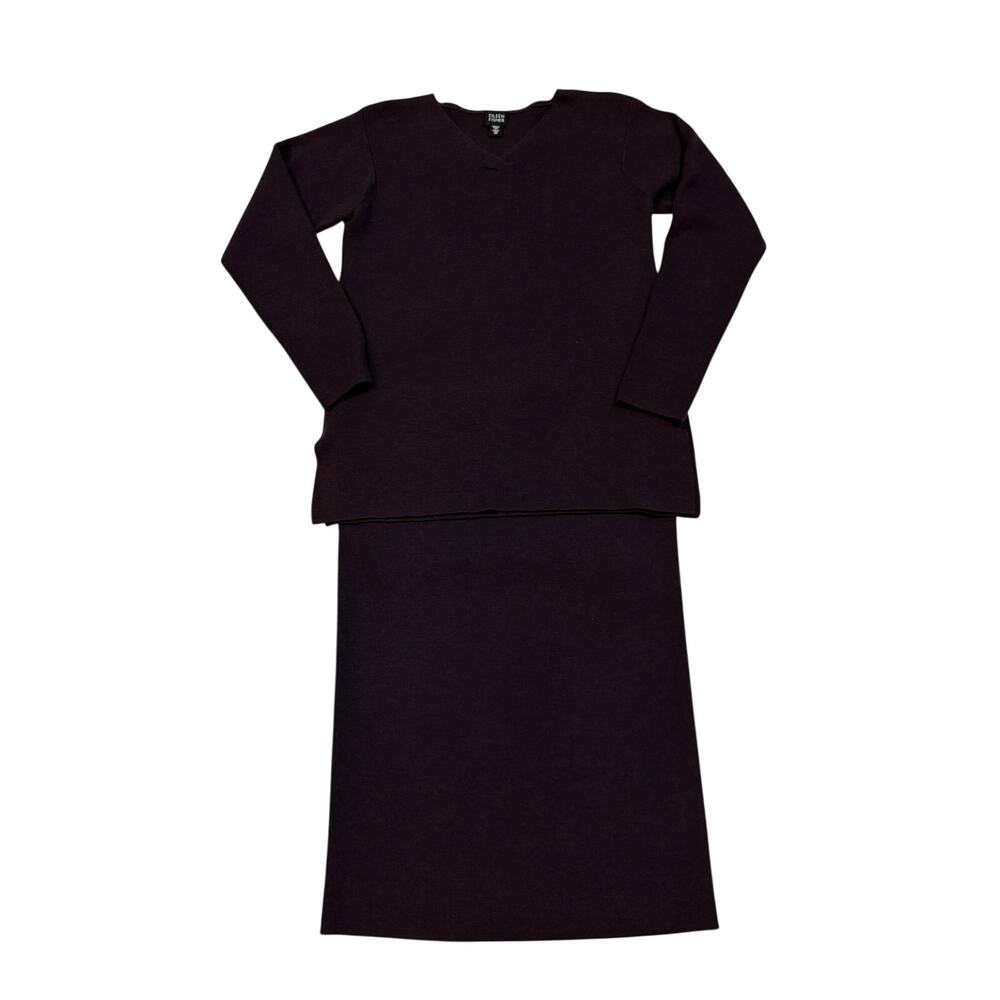 Eileen Fisher Merino Wool Sweater & Maxi Skirt 2-Piece Set Womens Sz XS Purple